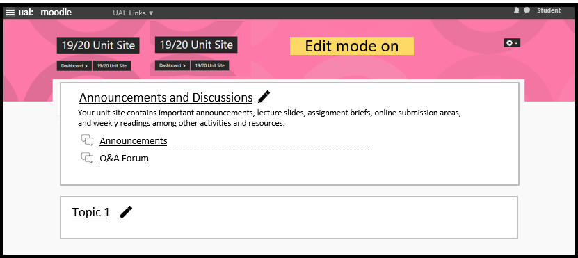 Moodle interface for announcements and discussions