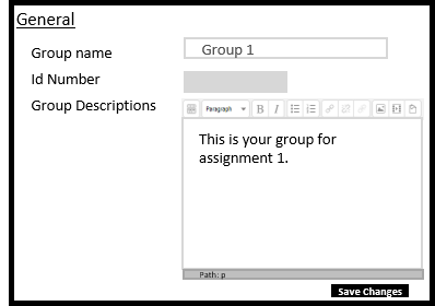 interface for creating a new group. Area to add information such as group name and group descriptions.