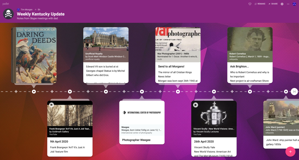 Padlet set up like a timeline with images and text on either side