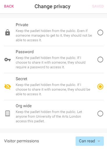 Padlet privacy setting options