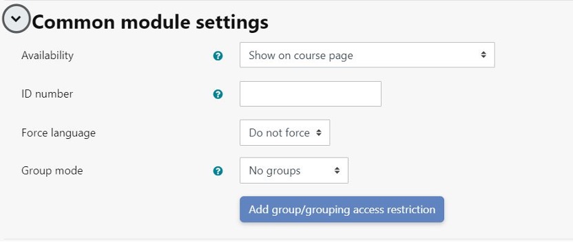The Common module settings tab in a Collaborate activity