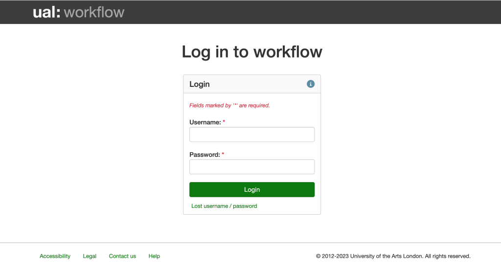 The Workflow login page