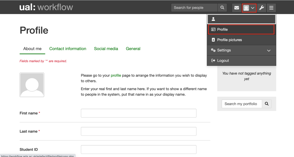 The Workflow profile page