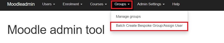 The batch create group menu option in Admin Tool