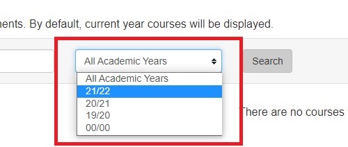 The Academic year search option in a user's enrolments