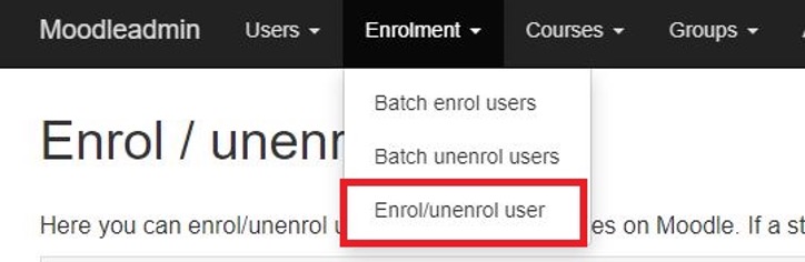 The Enrol/unenrol user option in Admin Tool