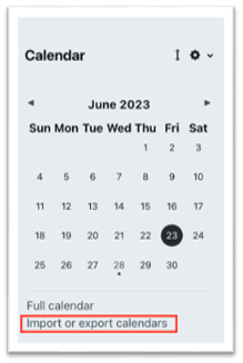 The import option within the calendar block 