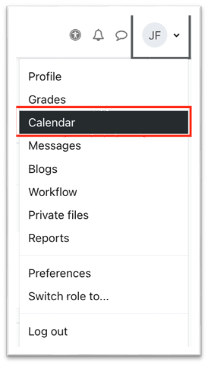 Accessing the calendar via the profile menu 