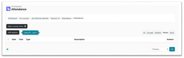 Add session button in Attendance tool 