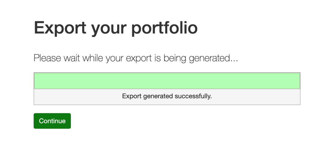 The Workflow export success confirmation page
