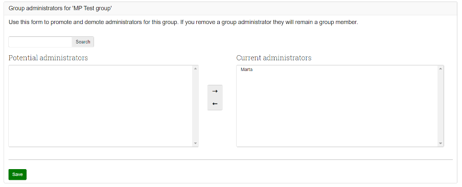 The add administrators options in a Workflow group