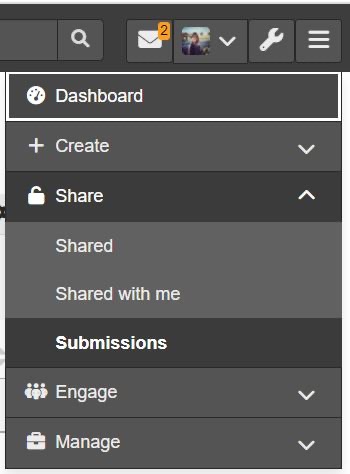 The Submissions link in the Workflow menu