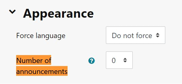 The Appearance tab in Moodle course settings