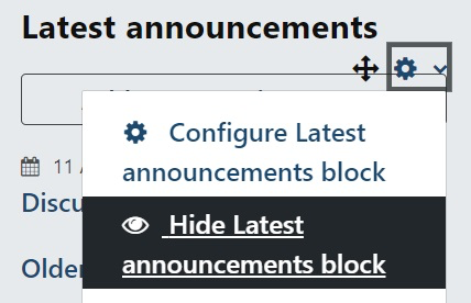 The Hide option in the Latest announcements block settings