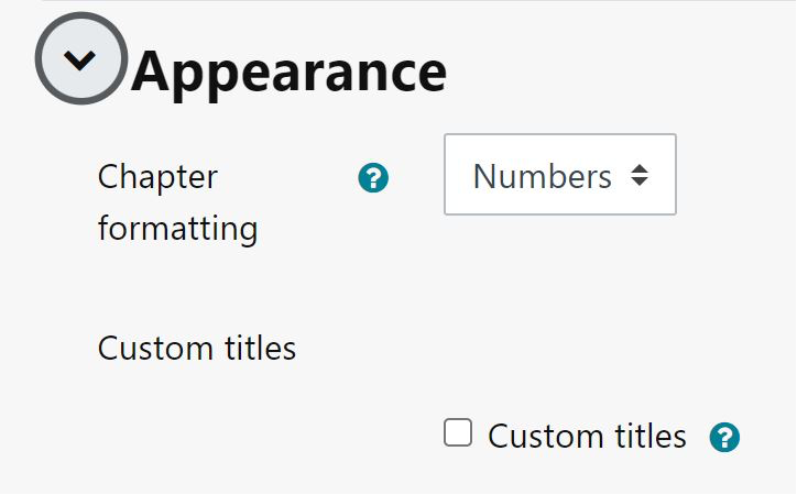 The Appearance options in the Book activity settings