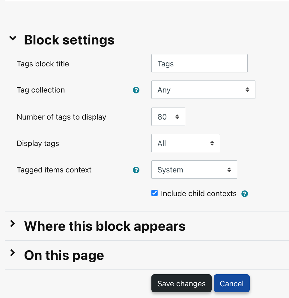 The Tags block settings