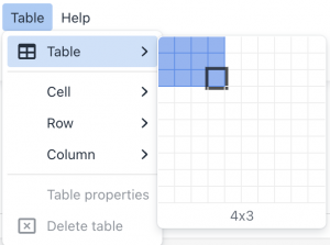 The table formatting menu in the TinyMCE editor