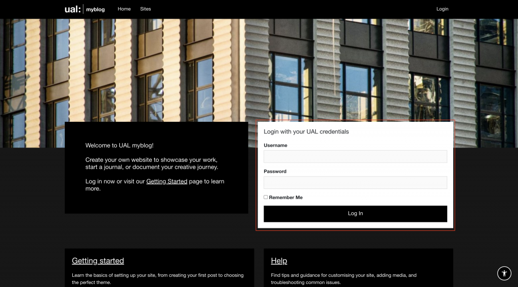 The MyBlog login page with the username and password fields highlighted