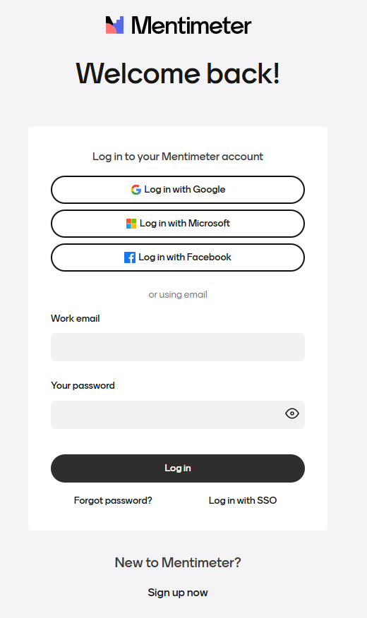 Mentimeter log in screen