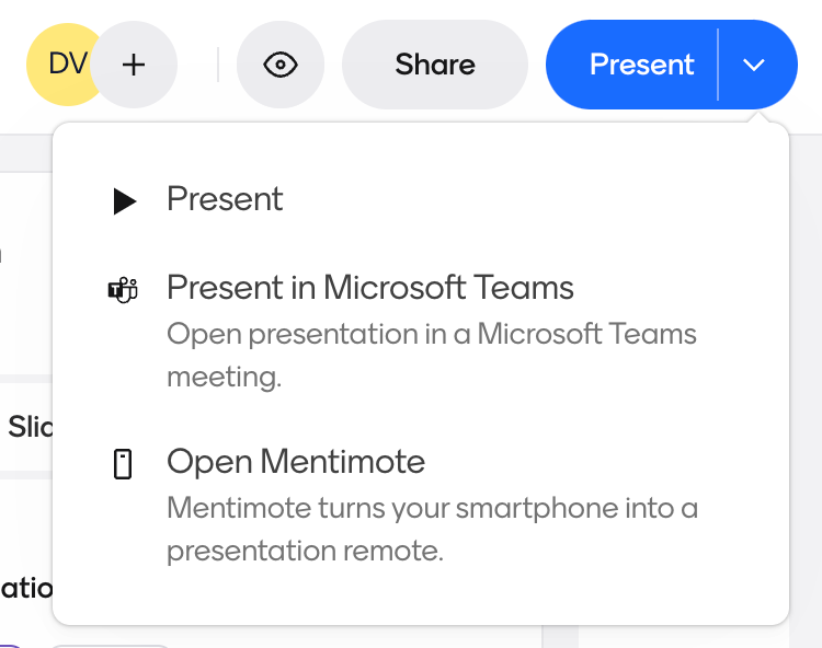 Present dropdown menu